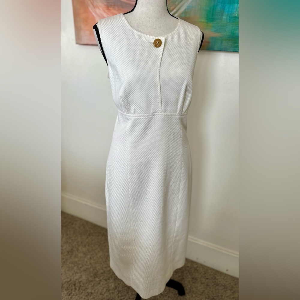Agnona Italy NWT Textured Ivory Cotton Sleeveless Tailored Sheath Dress  6